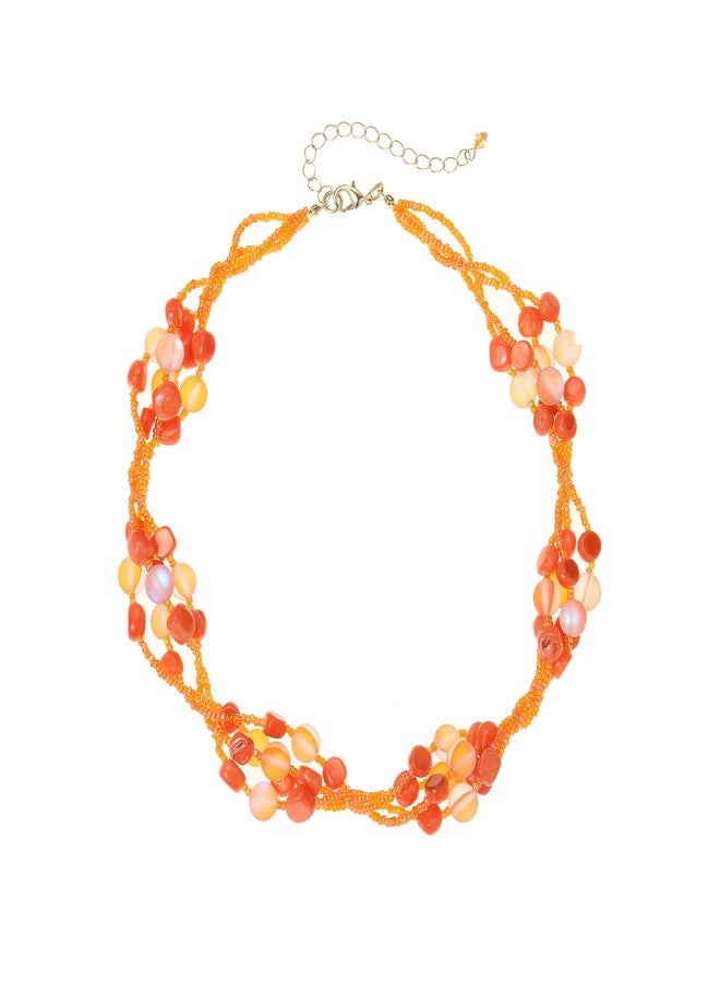Xalroco Colorful Natural or Synthetic Gemstone Choker Necklace for Women, Statement Shell Crystal Beaded Multi-Strand Collar Necklace, Moonstone Necklace, Jewelry Gift for Her (Orange) - Image 1